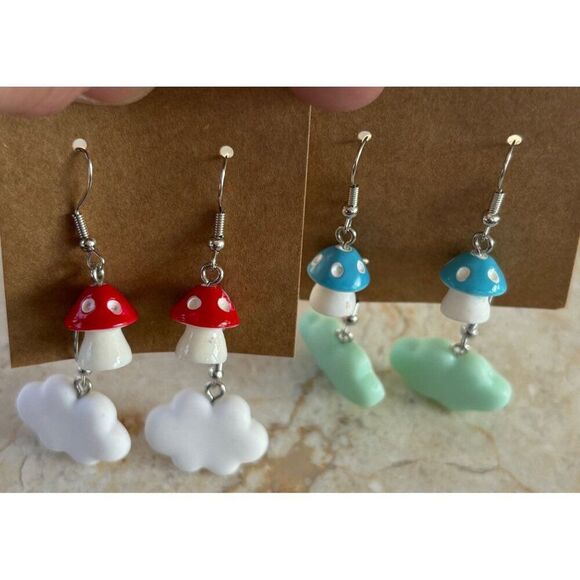 Whimsical Mushroom & Cloud Dangle Earrings Set - Picture 4 of 6